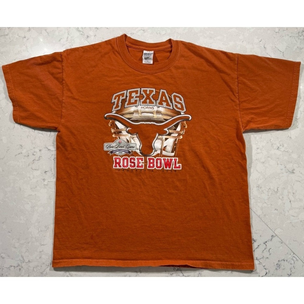 Vintage Texas Longhorns T-Shirt Mens XL Orange 2006 Rose Bowl Graphic Logo NCAA